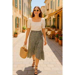 & Other Stories Boho Chic Floral Midi Ruffle Wrap Skirt Sz 2 Small.